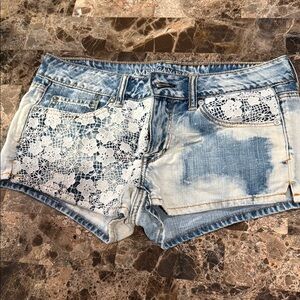 American Eagle Outfitters Blue Denim Shorts with White Lace